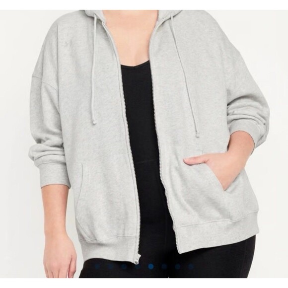 Old Navy Oversized Hoodie Women XL Gray Lightweight  Full Zip NWT - Picture 2 of 11